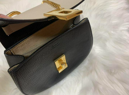 Chloe Drew Gold Chain Shoulder Bag Black White Leather Suede With Dust bag japan - Picture 2 of 9