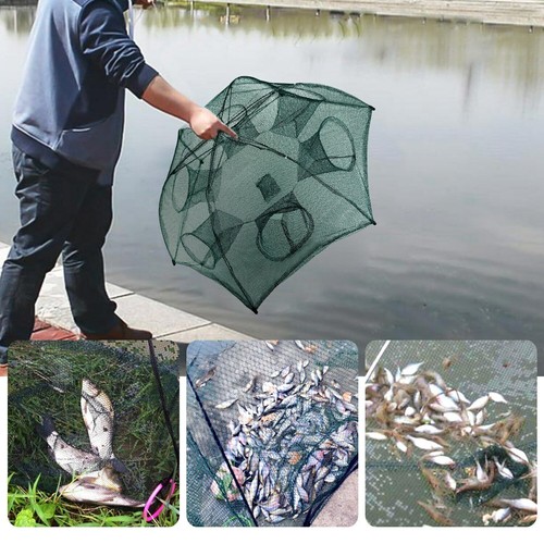 Foldable Fishing Bait Trap Crab Net 6 Holes Crawdad Shrimp Cast Dip Cage Fish US - Picture 3 of 12