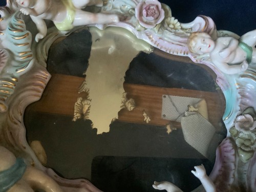 Antique Sitzendorf Germany Porcelain Table Mirror Cherubs Flowers - Picture 11 of 15