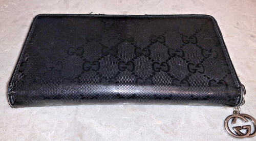 Gucci GG Imprime Zip Around Long Wallet Black PVC/Leather *USED*