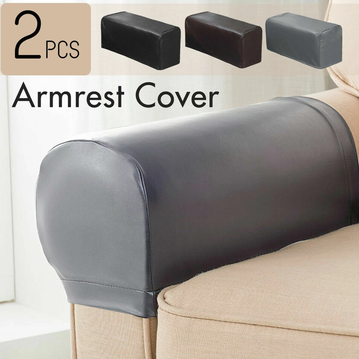 2PC PU Leather Furniture Sofa Armrest Covers Couch Chair Arm Protectors Stretchy