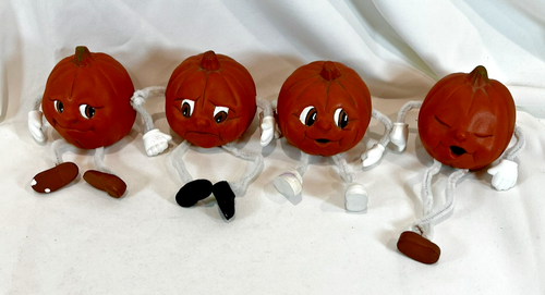 4 Vintage Fall/Halloween Pumpkin Figurines Anthropomorphic Shelf Sitters