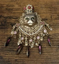 Vintage- Sweet Romance Signed- Fringe- Cat Princess Brooch