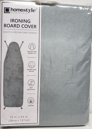 Standard Cotton Padded Ironing Board Cover & Pad (15"x54") SHINY GREY COLOR, HS - Picture 1 of 9