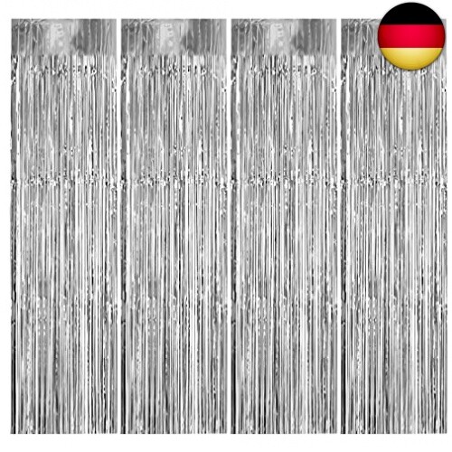 4 STK Folien Vorhänge, 1m x 3m Lametta Vorhang Hintergrund, Silber Metallic - Bild 1 von 8