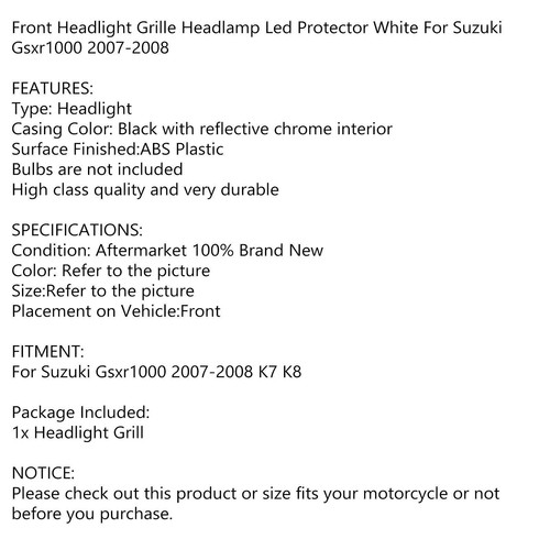 Headlight Guard Protector Cover Haddlamp Kit White For Suzuki Gsxr1000 07-08 K7 - Picture 12 of 13
