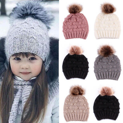 Kids Toddler Children Warm Knit Beanie Hat Boys Girls Fur Pom Bobble Crochet Cap Kids Toddler Children Warm Knit Beanie Hat Boys Girls Fur Pom Bobble Crochet Cap