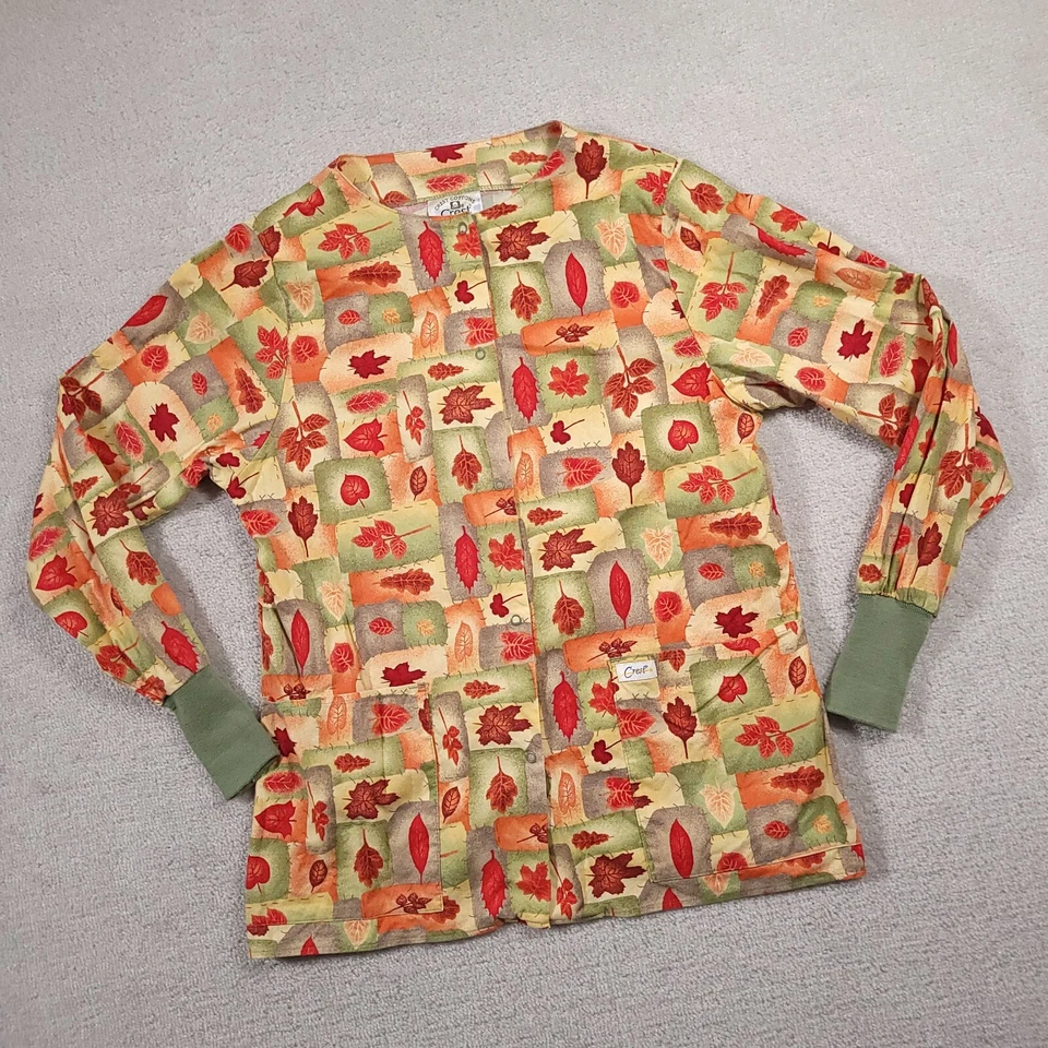 Vintage Crest Cottons Scrub Shirt Women's Small Multicolor Leaves Print L/S Snap - Image 2 of 4