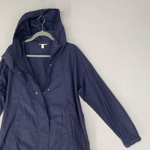 Giacca donna Eileen Fisher S blu misto nylon zip intera con cappuccio bottoni a pressione - Foto 2 di 11