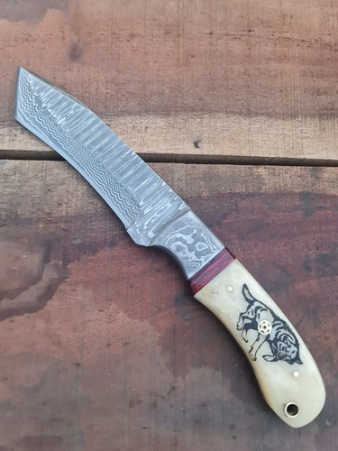 Custom Handmade Damascus Steel Bone Handle Tanto/Hunting/Outdoor/Camping Knife - Picture 2 of 9