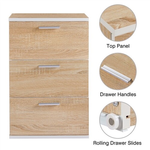 Modern Bedside Table Storage Nightstand Cabinet w/ 3 Drawers Bedroom Furniture - Picture 8 of 43