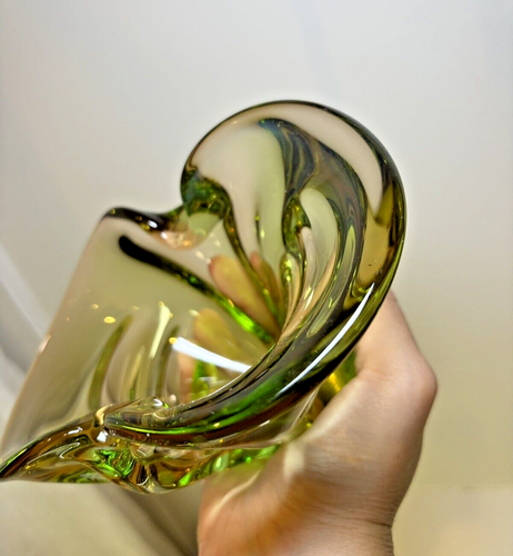 Murano-Style Hand-Blown Green & Amber Art Glass Dish / Ashtray – 7 x 3 Inches - Picture 3 of 15