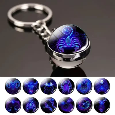 Zodiac Key Chain Luminous Glass Ball Pendant Birthday Gift for Men Women