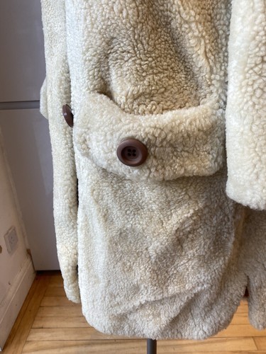 LARGE HIGGS & SONS FURS 50S IVORY SHEEP FUR COAT 3/4 SLEEVE POCKETS MINK COLLAR - Picture 18 of 24
