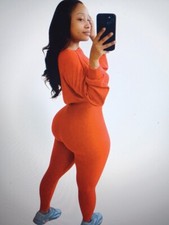 Women 2 Piece Outfits Sweatsuit Set - Long Sleeve Ribbed Crop Top Medium