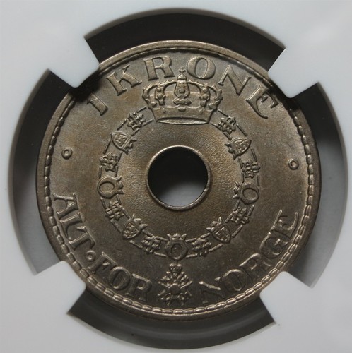 NORWAY 1 krone 1940 NGC MS 62 UNC King Haakon VII World War Nickel Crown Graded - Picture 3 of 8