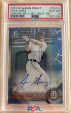 2022 BOWMAN CHROME DRAFT JACE JUNG BLUE REFRACTOR 1ST AUTO #62/150 PSA 10 TIGERS