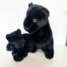 VTG Fiesta Black Panter Mother With Cub Stuffed Animal Plush 10" Toy Realistic