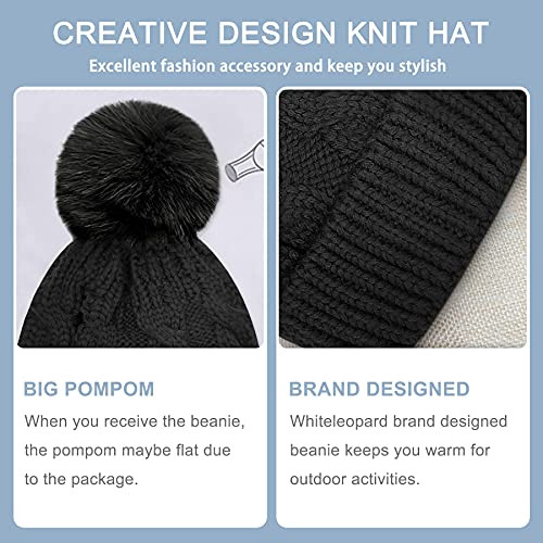 Kid Beanie Hats Lining Pom Pom for Children -Slouchy Cable Knit Black New - Picture 2 of 7