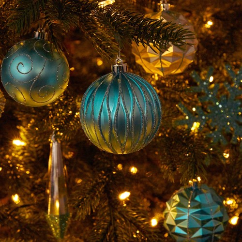 Juego de caja de adornos para árbol de Navidad irrompible, azul, 52 unidades, 80 mm-150 mm - Imagen 3 de 6