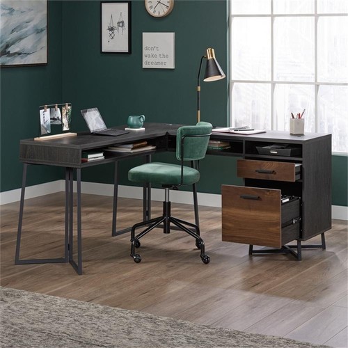 Sauder Canton Lane Engineered Wood and Metal L-Desk in Brew Oak - Picture 4 of 12