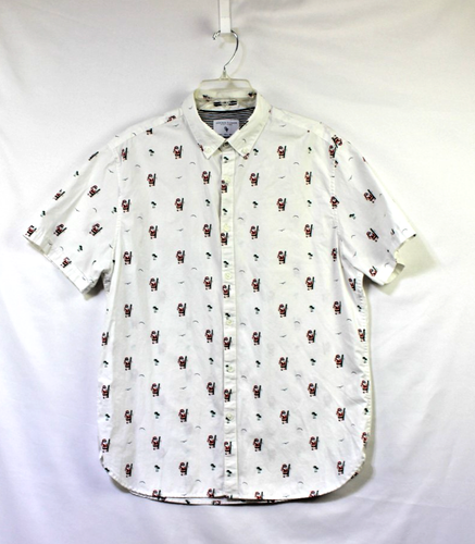 Camicia uomo denim e fiori surf Babbo Natale bianca manica corta con bottoni taglia large - Foto 1 di 12