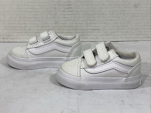 Vans Infant Size 3 EU 18 True White/True White Canvas Old Skool V Shoes AJ-1352 - Picture 5 of 9