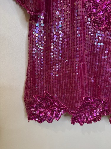 Vintage Pink Sequin Beaded India Top & Skirt Set V-Neck Glam 80s L/XL - Picture 4 of 18