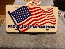 Plastic License Plate Proud To Be An American USA American Flag