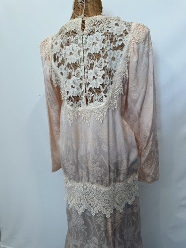 VTG 80’s Light Pink Jessica McClintock Drop Waist Silk Jacquard Dress Lace Sz 6 - Picture 5 of 23