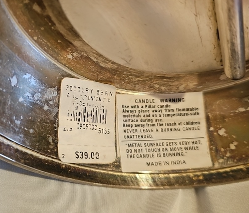 Vintage Pottery Barn Sechseck Windlicht Kerzenhalter Silber Metall mit rustikaler Patina - Bild 7 von 7