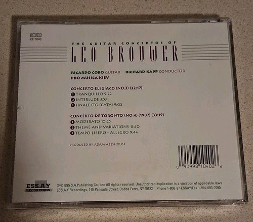 Leo Brouwer - Guitar Concertos Nos. 3 & 4 CD Ricardo Cobo on Guitar Pro Musica - Picture 2 of 3