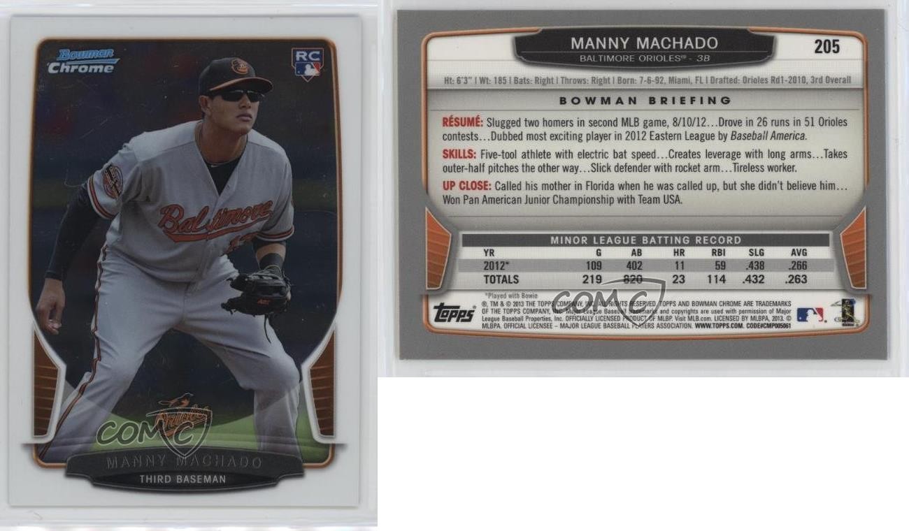 2013 Bowman Chrome Manny Machado #205 Rookie RC