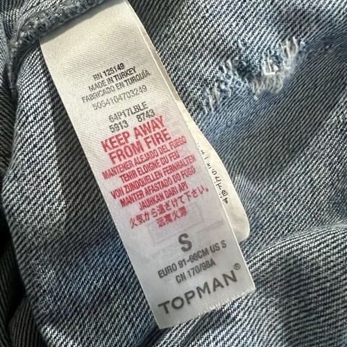 TOPMAN : Men’s Distressed Denim Stonewashed Trucker Jacket in Blue, UK Size S - Picture 6 of 7