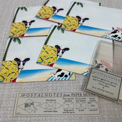 Vintage Paper Moon Postal Notes Set of 8 Cow Summer Stationery Postcard