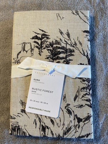 Set/2 Pottery Barn RUSTIC FOREST Euro Shams NWT GORGEOUS! Taupe/blk - Picture 2 of 8