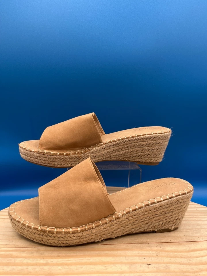 Sandalia Catherine Malandrino Camey para mujer talla 10 cuero marrón yute cuña sin cordones Foto 3 de 4