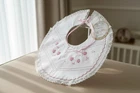 NWT Will'Beth Heirloom Lace White Pink Keepsake Baby Girls Bib Newborn 0 3 6
