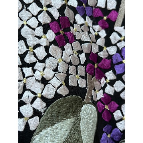 Floral Embroidered Duster Jacket Open Front Lightweight Black Size Medium - Picture 9 of 10