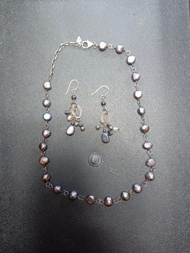 Ensemble collier et boucle d'oreille Silpada argent sterling 925 perles grises/violettes beauté - Photo 4/10