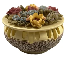 Ceramic World Polyresin Floral Trinket Box Potpourri Jar Style 7027 CWI Vented