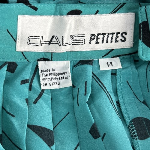 Vintage Pleated Skirt Women's Size 14 Teal Geometric Print by Chaus Petites - Picture 6 of 7