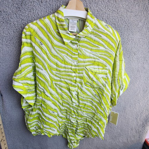 MICHAEL Michael Kors Women's Animal Print Shirt Swim Cover-Up (L, Limeade)