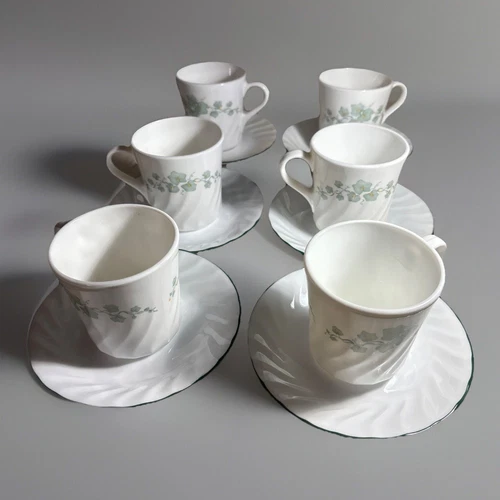 Set of 6 - Corelle Ivy Callaway Coffee / Teacups & Saucer Plates