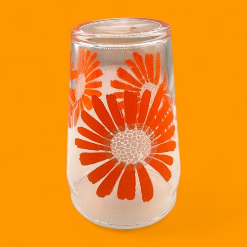 3 Dominion Glass Flower Power Juice Cups – Vintage 60s Orange Floral - Picture 7 of 8