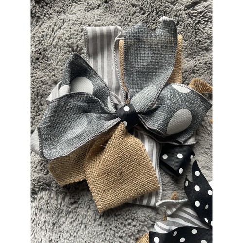 Handmade Wreath Bow Everyday Bow Black & White Gray Lot Of 3 Beautiful New - Picture 4 of 9