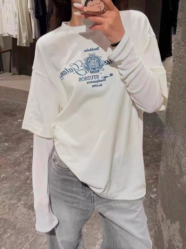 Acne Studios 1996 Embroidered loose long sleeved patchwork T-shirt top