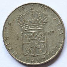 Sweden 1966 1 Krona Silver Coin .400 25mm 6.97g World Silver Coin