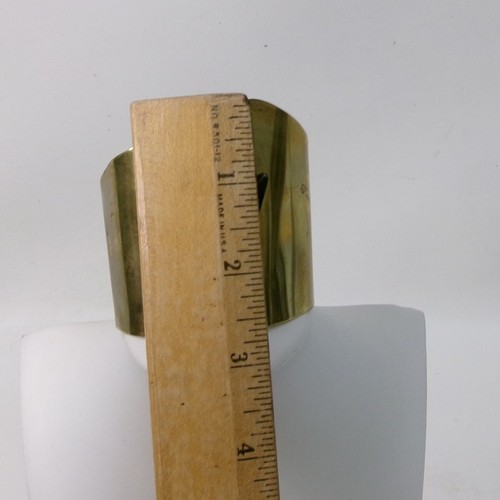 Handwerk Modernist breite Messing Manschette Armband geometrisch Rauchtopas - Bild 2 von 3