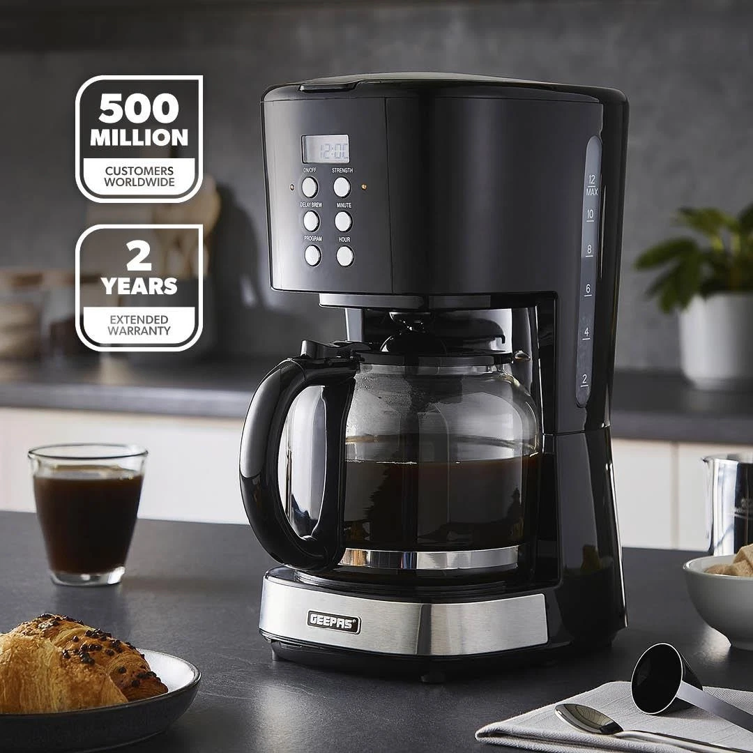 Filter Coffee Maker Machine 12 Cup Automatic Setting Digital Timer Geepas